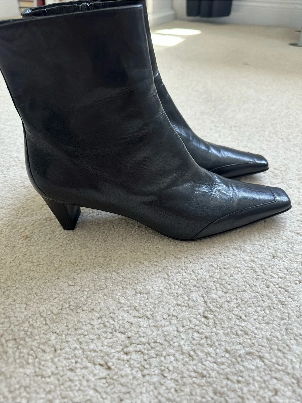 Jeffrey Campbell Black Leather Square-Toe Zip Ankle Booties - Picture 3 of 7